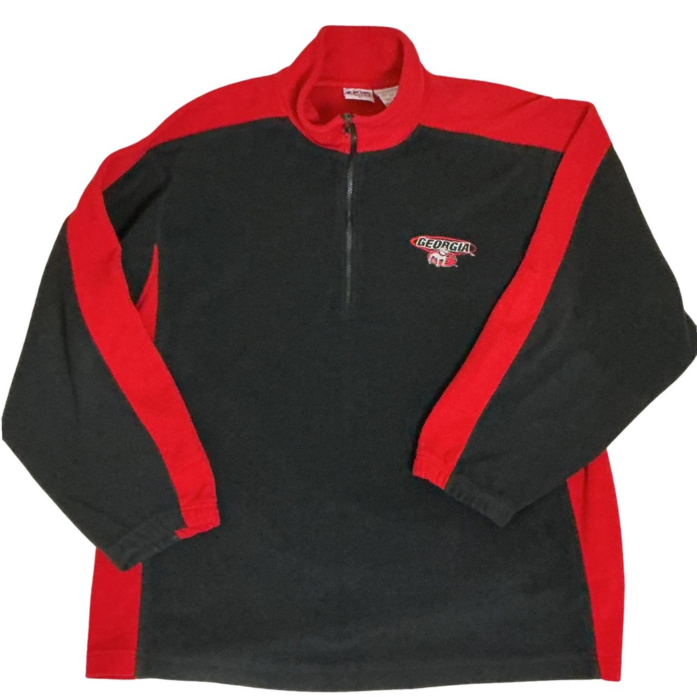 Vtg Fleece Georgia Bulldogs Pullover Mens Large Black Red 1/4 Zip Sweatshirt Y2K